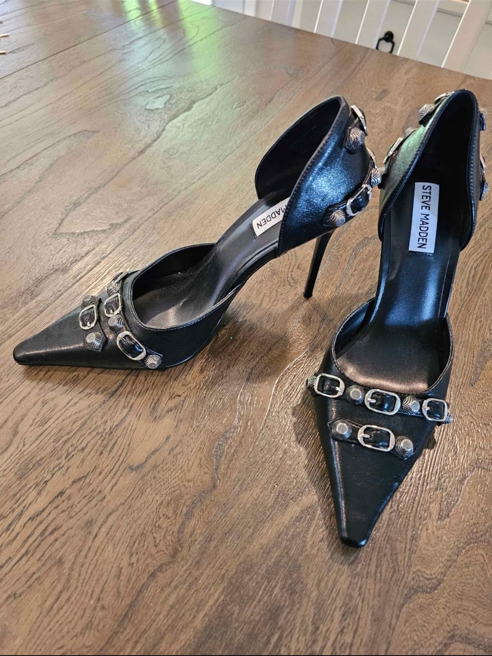 Steve Madden Black Pointed Toe Buckle Stiletto Heels